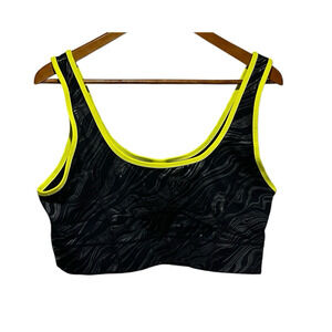 Fabletics‎ Pure Medium Impact Sports Bra XXL Black Marbleize/Zest Color Active